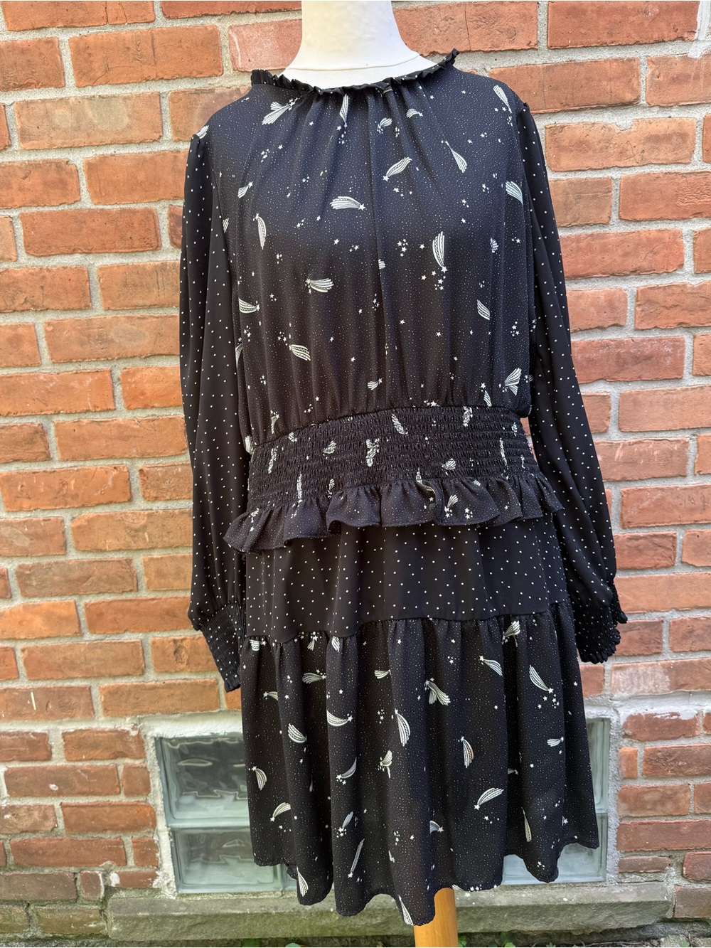 POPSUGAR Black Long-Sleeve Printed Tiered Mini Dress - Picture 2 of 8